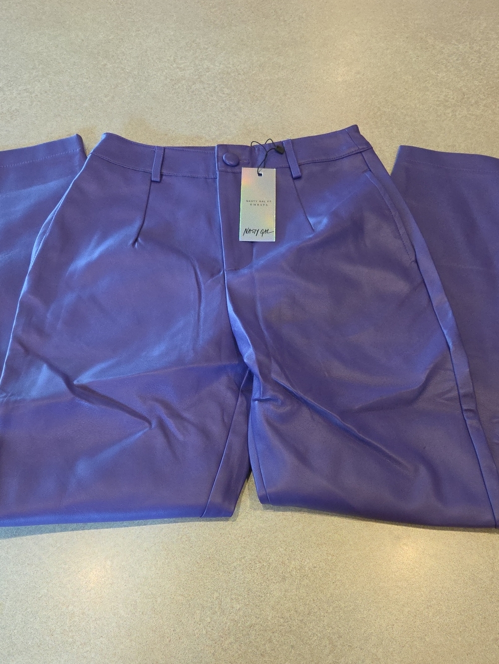 NWT Nasty Gal x Emily Ratajkowski Purple Faux-Leather Pants Size 0
